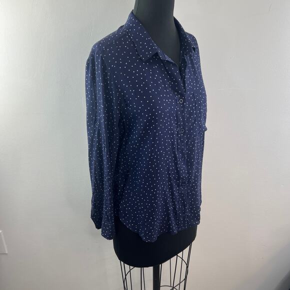 BELLA DAHL Blue White Top Star Collar Long Sleeve Classic Button-Up Size S Small - Picture 4 of 8